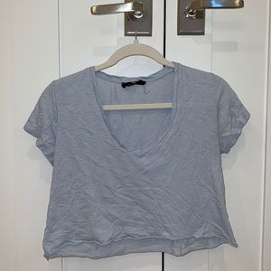 Cropped Baby Blue V-Neck T-Shirt